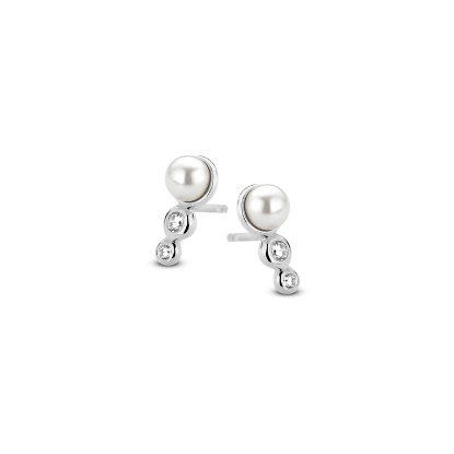 Billede af Spirit Icons "Gem" ørestikker sølv hvid cz. + ferskv.perle 