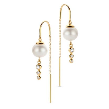 Billede af Spirit Icons Swan øreringe forgyldt sølv m. ferskvandsperle + cz