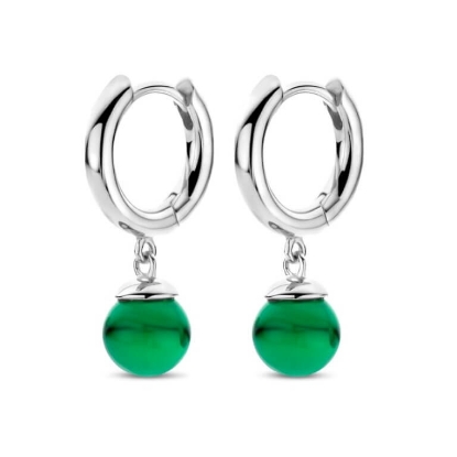 Billede af Spirit Icons Figaro Hoop øreringe sølv m. grøn sten