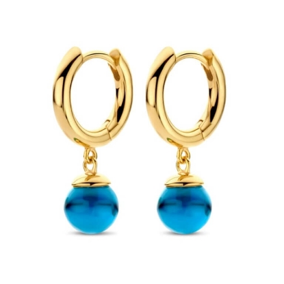 Billede af Spirit Icons Figaro Hoop øreringe forgyldt sølv m. blå sten