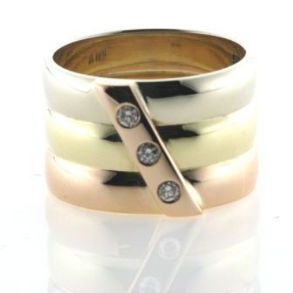 Billede af 14 kt. 3 farvet ring, 3 brill. a  0,05 ct. w/vs