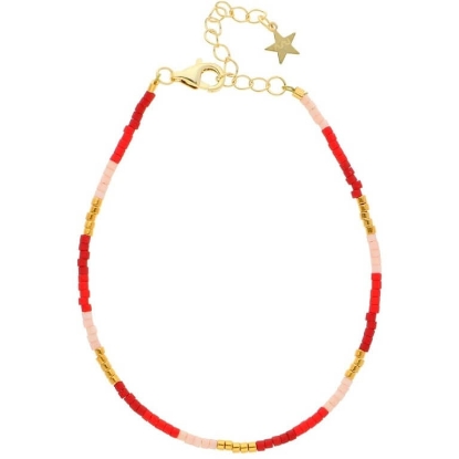 Billede af Nuni Copenhagen Kira Red armbånd forgyldt sølv m. perler (16+3 cm)