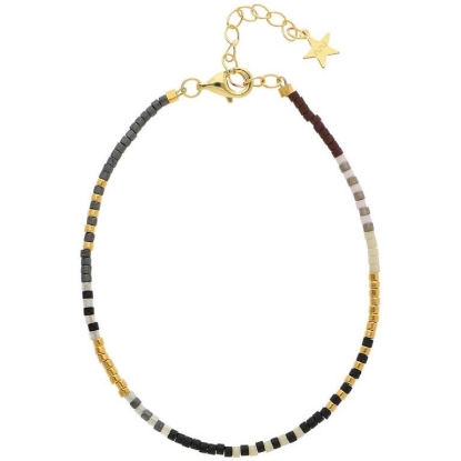 Billede af Nuni Copenhagen Nanna Black armbånd forgyldt sølv m. perler (16+3 cm)