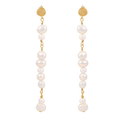 Billede af Hultquist Josephine Long øreringe forgyldt sølv m. ferskvandsperler