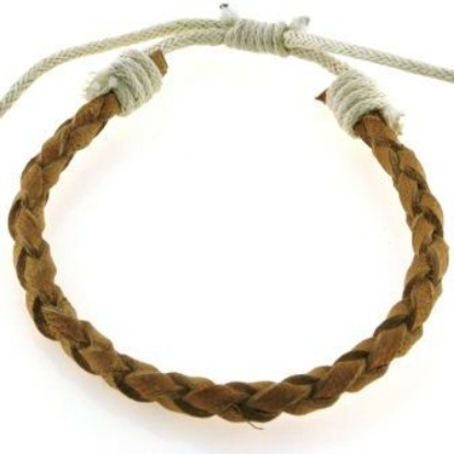 Billede af Armbånd flettet læder natur