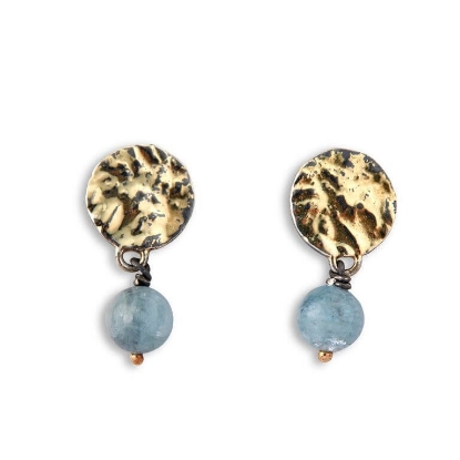 Billede af By Birdie Mani Coin Aqua ørestikkere sort rhodineret sølv