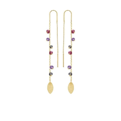 Billede af Susanne Friis Bjørner ørekæder forgyldt sølv m. ametyst, granat og iolit