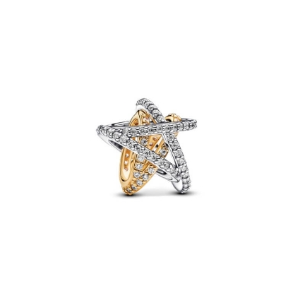 Billede af *Pandora Funklende Krydsende Stjerne charm sølv + metalblanding m. cz