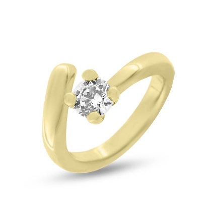 Billede af Forskudt ring i forgyldt sølv med zirkoniasten