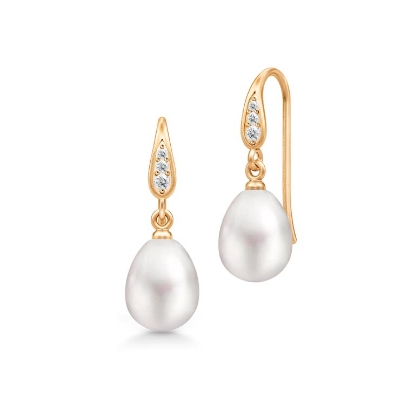 Billede af Julie Sandlau Ocean øreringe forgyldt sølv cz hvid ferskvandsperle