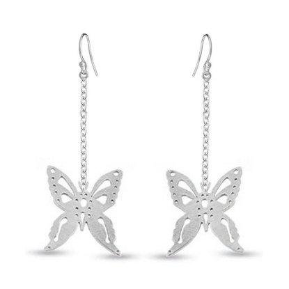 Billede af Øreringe sommerfugl med kæde i sølv