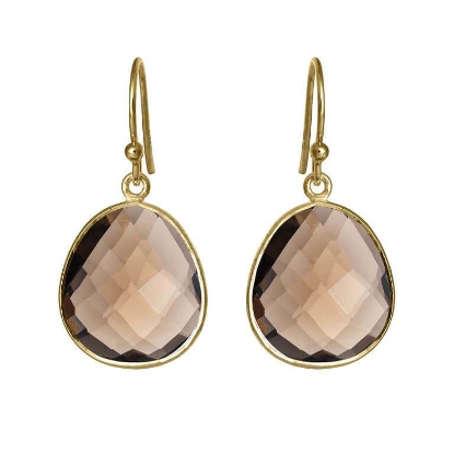 Billede af Susanne Friis Bjørner Øreringe forgyldt sølv facet røgkvarts (17x19mm)
