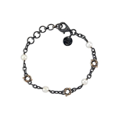 Billede af By Birdie Zeus Pearl armbånd sort rhodineret sølv m. fvp (15,5 - 19 cm)