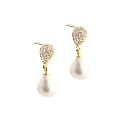 Billede af Aqua Dulce Pavé Pearl øreringe forgyldt sølv m. cz + fvp
