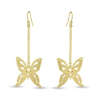 Billede af Øreringe sommerfugl med kæde i forgyldt sølv