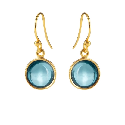 Billede af Susanne Friis Bjørner Ørering sølv forgyldt rund cabochon London blå krystal 10 mm