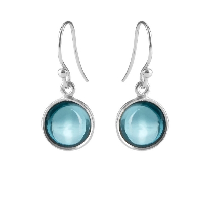 Billede af Susanne Friis Bjørner Ørering sølv rund cabochon London blå krystal 10 mm