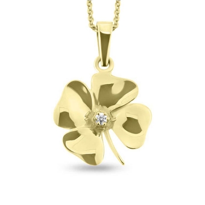 Billede af Vedhæng firkløver, brill. 0,04 w/si, 925s sølv forgyldt (forgyldning vil blive slidt af ved brug !)