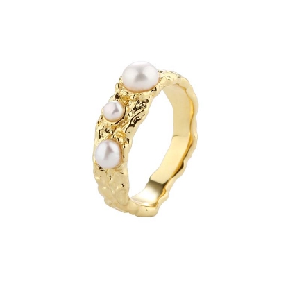 Billede af Aqua Dulce Ruffle Pearl ring forgyldt sølv m. fvp (str. 50-62)