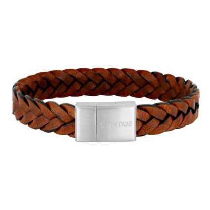 Billede af SON of NOA armbånd stål brun kalveskind (19 cm)
