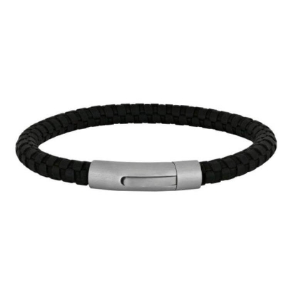 Billede af SON of NOA armbånd stål sort kalveskind (23 cm)