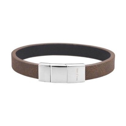Billede af SON of NOA armbånd stål brun kalveskind (19-23 cm)