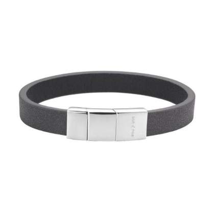 Billede af SON of NOA armbånd stål sort kalveskind (18+1 cm)