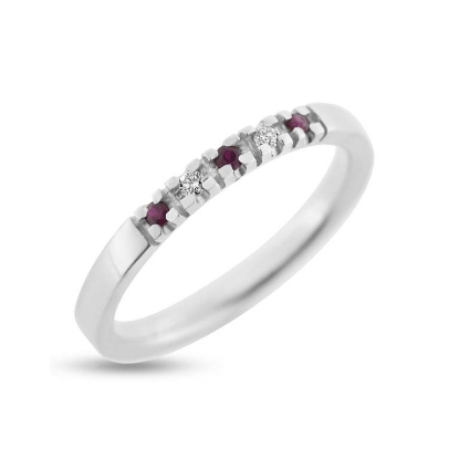 Billede af Alliancering  2* 0,02 w/vs. + 3* rubin 0,02 ct. 14 kt. hvg.