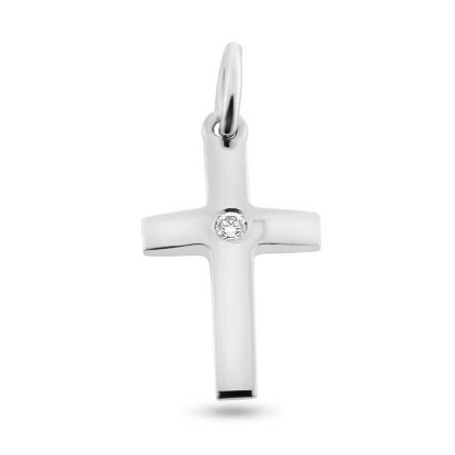 Billede af Vedhæng kors, brill. 0,03 w/vs. 11*18 mm., massivt 14 kt. hvg.