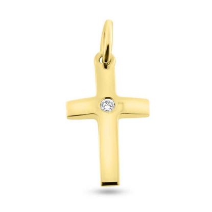 Billede af Vedhæng kors, brill. 0,04 w/vs. 11*18 mm., massivt 14 kt. 