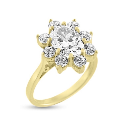 Billede af Rosetring med cubic zirkonia 10*8 mm. & 8 * cubic zirk. 2,5 mm. 14 kt.