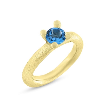 Billede af Ring 4 grab. fatning, blå topas (swiss blue) 6,0 mm. 14 kt.
