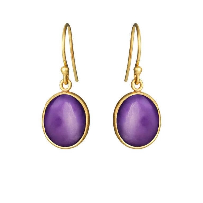 Billede af Susanne Friis Bjørner øreringe Oval Cabochon forgyldt sølv m. ametyst