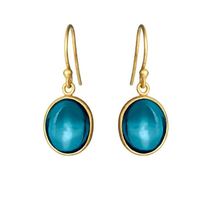 Billede af Susanne Friis Bjørner øreringe Oval Cabochon forgyldt sølv m. London Blue krystal