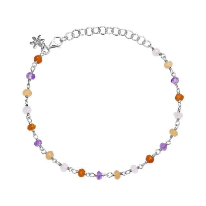 Billede af Susanne Friis Bjørner armbånd sølv m. facetslebne ametyst, karneol, peach månesten, rosakvarts (16-20 cm)