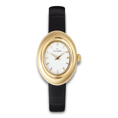 Billede af Mockberg Belle Oval Leather Gold dameur stål gulddoublé 23mm 3bar