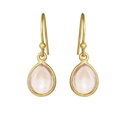 Billede af Susanne Friis Bjørner Ørering sølv forgyldt dråbe med calcedon Morganit krystal