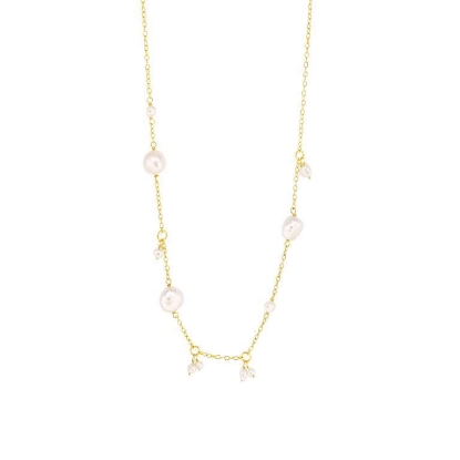 Billede af Susanne Friis Bjørner Halskæde forgyldt sølv m. ferskvandsperler (40-45cm)