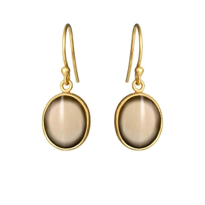 Billede af Susanne Friis Bjørner øreringe Oval Cabochon forgyldt sølv m. røgkvarts
