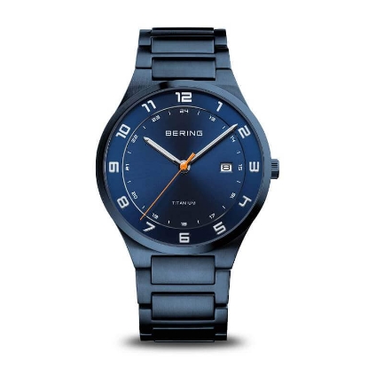 Billede af Bering Classic herreur blå titanium lænke safirglas dato 39mm 5ATM