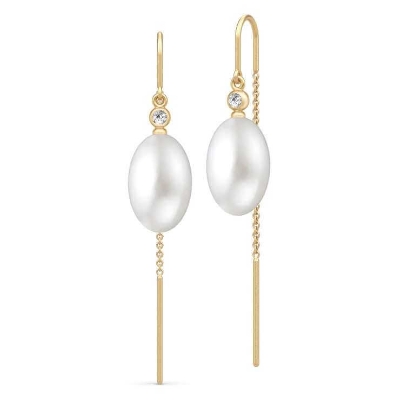 Billede af Julie Sandlau Afrodite Chain White Pearl øreringe forgyldt sølv m. fvp + cz