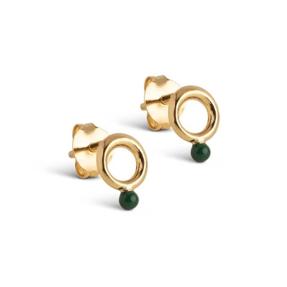 Billede af ENAMEL Copenhagen Dotta Petrol Green øreringe forgyldt sølv