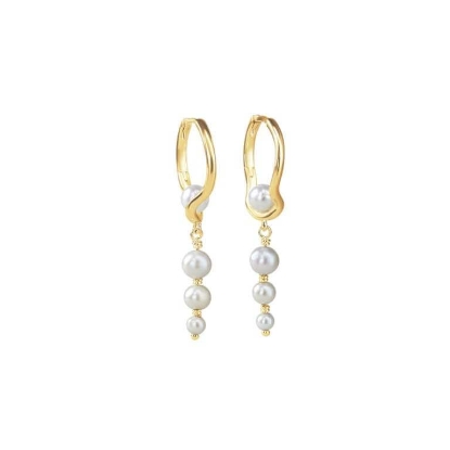 Billede af Aqua Dulce Pearl Sela Hoop Long øreringe forgyldt sølv m. fvp