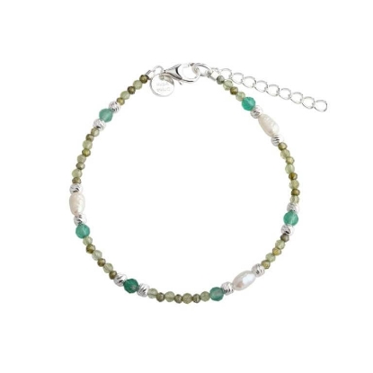 Billede af Aqua Dulce Verde Mix armbånd sølv m. grøn agat + fvp (17 + 3 cm)