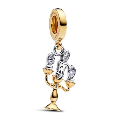 Billede af Pandora Disney Skønheden og Udyret Lumiere charm sølv + forgyldt metalblanding m. cz