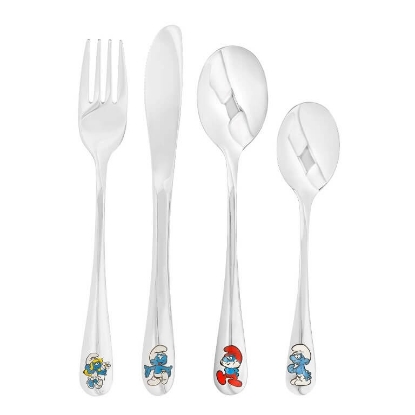 Billede af Nordahl Andersen barnebestik Smølferne m. emalje rustfrit stål 4-dele