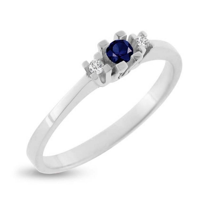 Billede af Ring 3 sten, 1 safir  0,10 ct., 2* brill. a 0,03 w/vs. 14 kt. hvg.