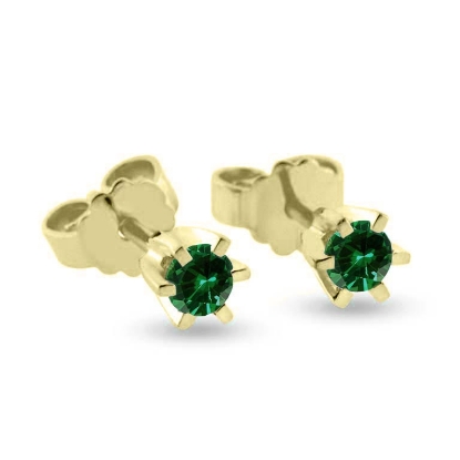 Billede af Ørestik smaragd 2*3,0 mm. 6 grab. fatning 14 kt.