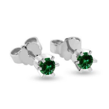 Billede af Ørestik smaragd 2*3,0 mm. 6 grab. fatning 14 kt. hvg.