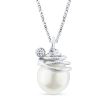 Billede af Vedhæng spiral af tråd til South Sea perle 14*16 mm. og brill. 0,10 w/vs. 14 kt. hvg.